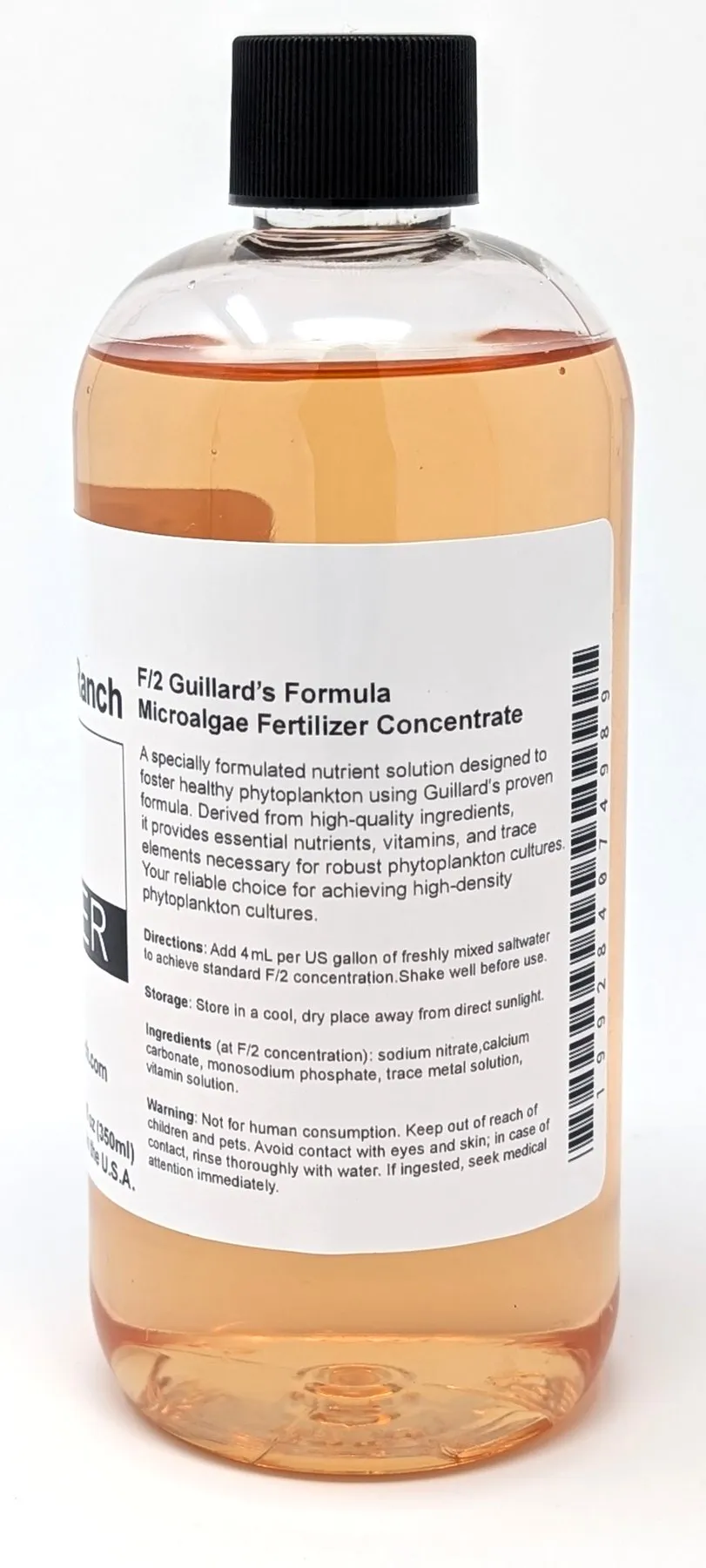 Guillard's F/2 Fertilizer bottle, directions label