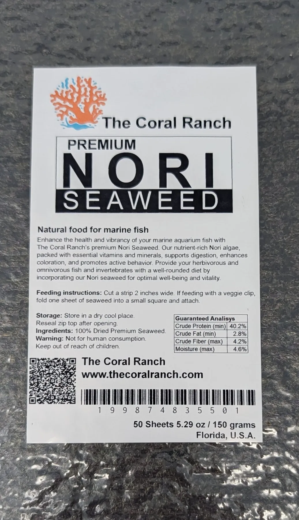 Premium Nori Seaweed label with guaranteed analysis