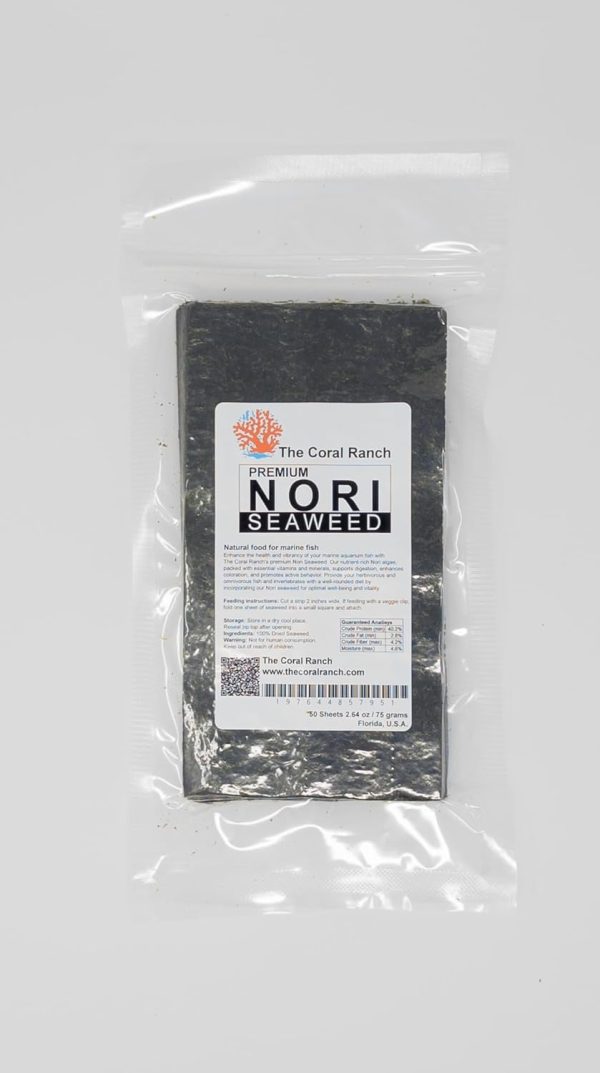 The Coral Ranch - Premium Nori Seaweed - 50 Sheets - Resealable Pack - Food for Marine Fish, Tangs, Butterfly Fish, Angelfish. (75 Gram) / 2.64 oz