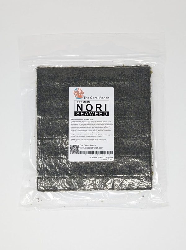 The Coral Ranch - Premium Nori Seaweed - 50 Sheets - Resealable Pack - Food for Marine Fish, Tangs, Butterfly Fish, Angelfish. (150 Gram) / 5.29 oz